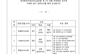 전국학교비정규직노동조합 제3기 조합 부위원장 입후보자 확정 공고 및 결정 공고 사진