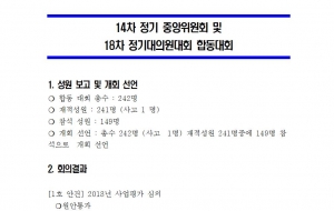 18차 정기대의원대회, 14차 정기중앙위원회 합동대회 공지 및 결과 공고 사진