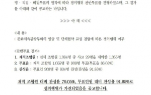 문화체육관광부 소속학교 조힙원 쟁의행위찬반투표 결과공고 사진