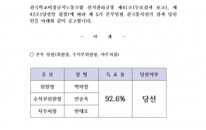 제5기 전국동시선거 본부임원 당선공고 사진